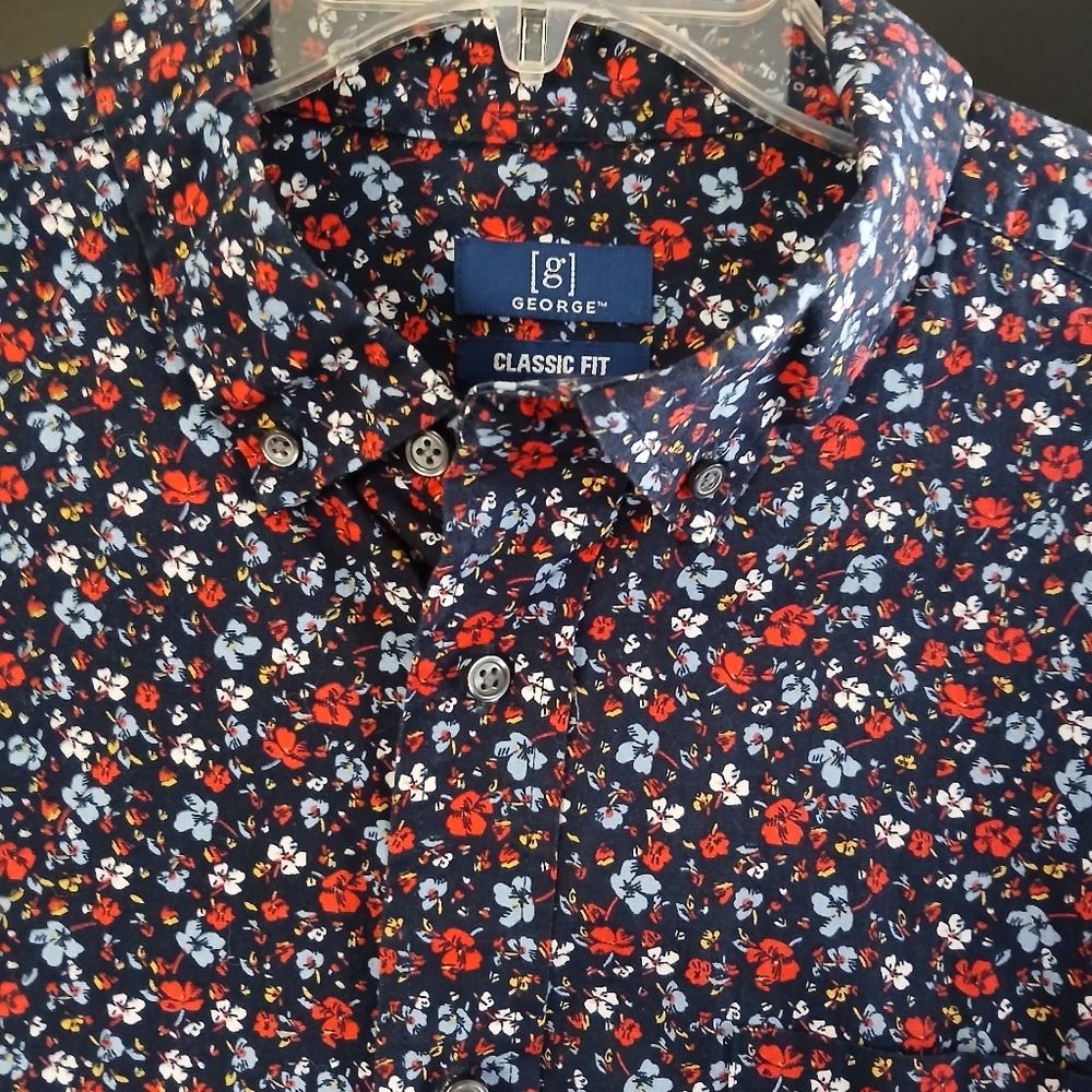 Men's Floral Button Down Shirt - Blue and Red Sz XL